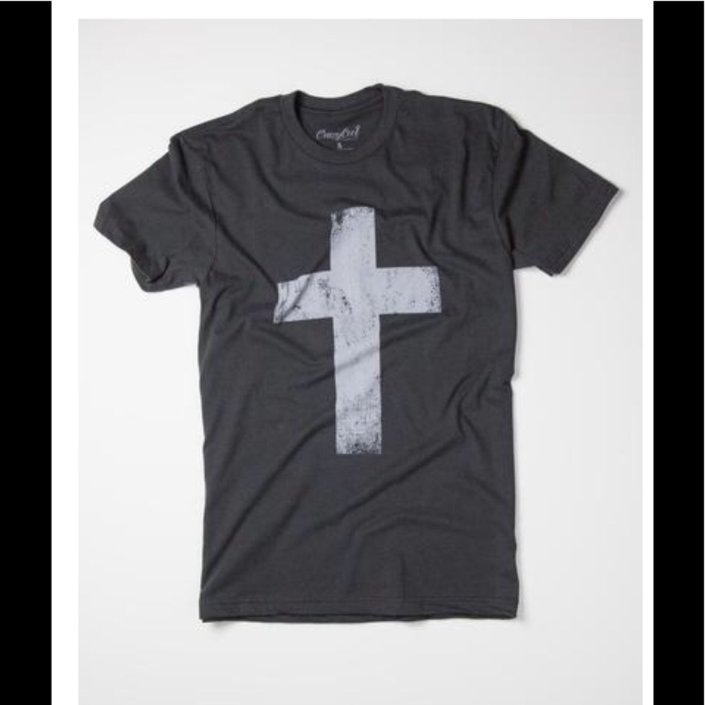 Black t with cross on front, super soft